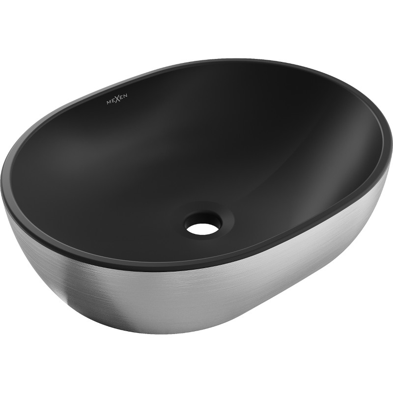 Mexen Viki lavabo à poser 48 x 35 cm, noir mat/motif lignes argenté - 21054873