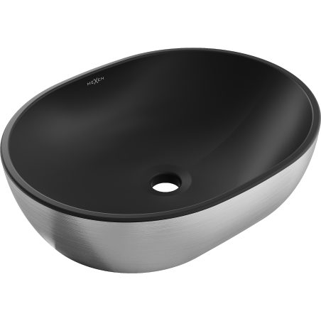 Mexen Viki lavabo de comptoir 48 x 35 cm, Noir mat/Argent motif lignes - 21054873