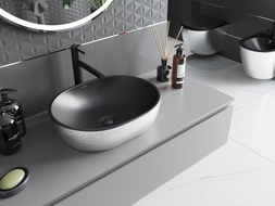 Mexen Viki lavabo à poser 48 x 35 cm, noir mat/motif lignes argenté - 21054873
