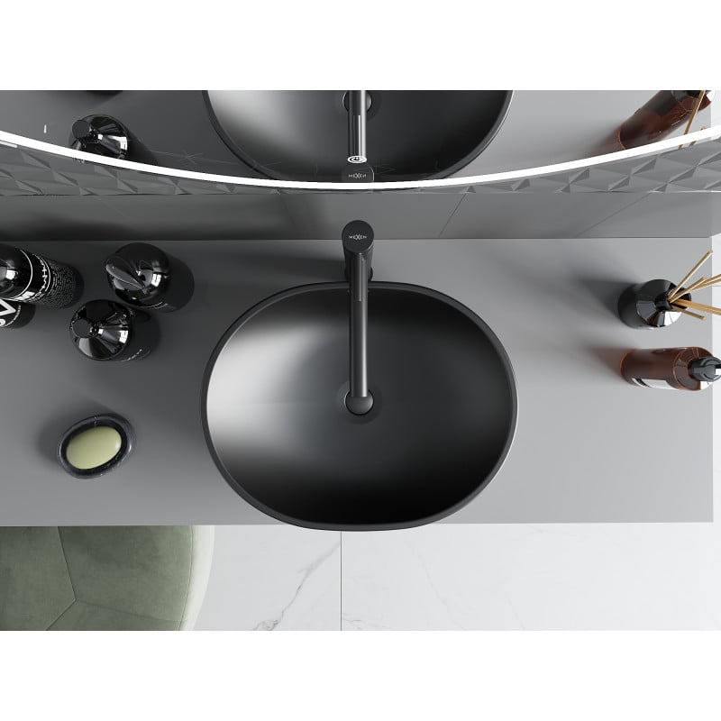 Mexen Viki lavabo à poser 48 x 35 cm, noir mat/motif argent lignes - 21054873
