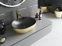 Mexen Viki lavabo de comptoir 48 x 35 cm, Noir mat/or motif lignes - 21054877