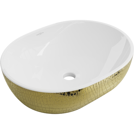Mexen Viki lavabo de comptoir 48 x 35 cm, blanche/or motif écaille - 21054808