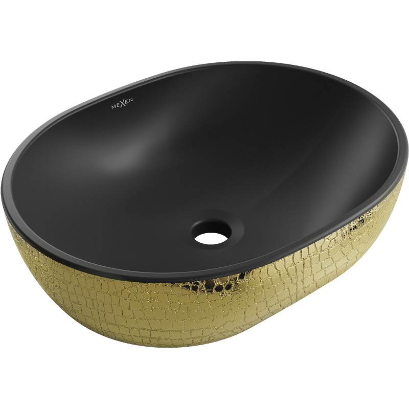Mexen Viki lavabo à poser 48 x 35 cm, noir mat/motif écailles dorées - 21054878