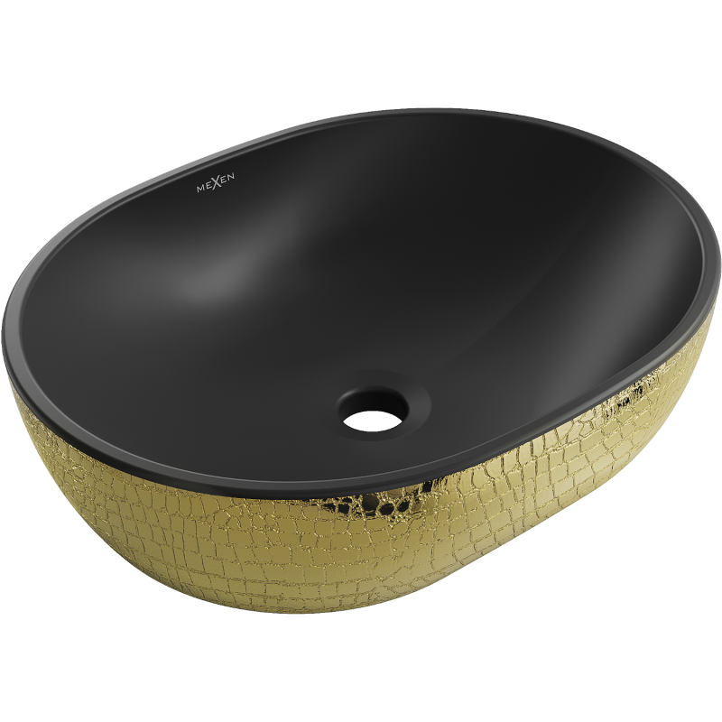 Mexen Viki lavabo de comptoir 48 x 35 cm, Noir mat/or motif écaille - 21054878