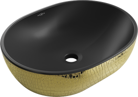 Mexen Viki lavabo de comptoir 48 x 35 cm, Noir mat/or motif écaille - 21054878