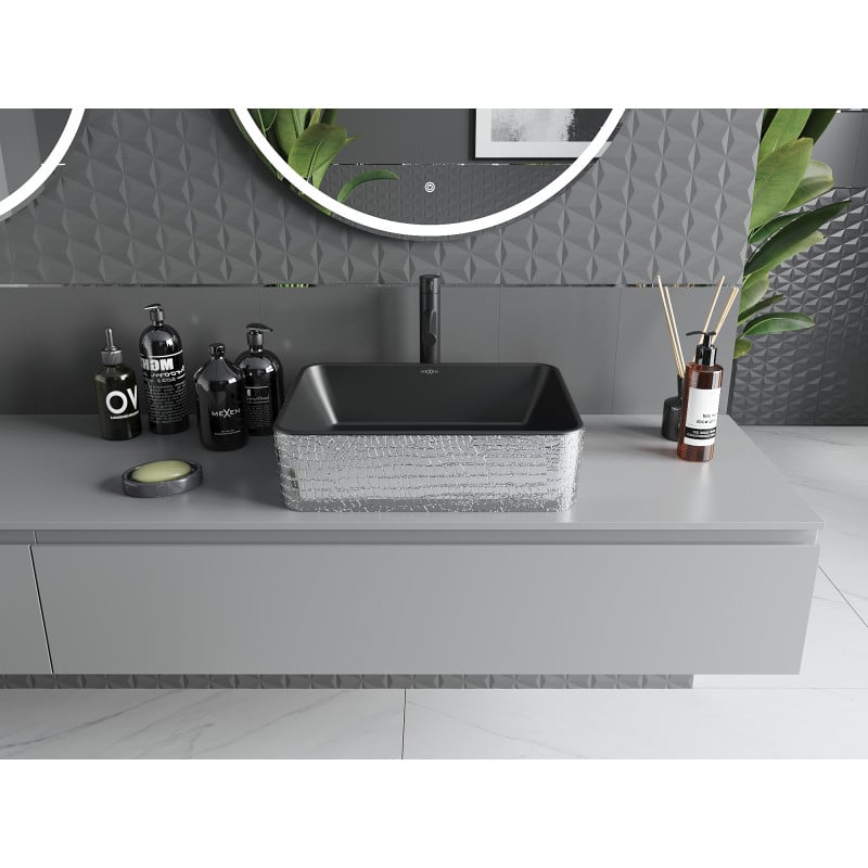 Mexen Catia lavabo à poser 48 x 37 cm, noir mat/motif écaille argent - 21314872