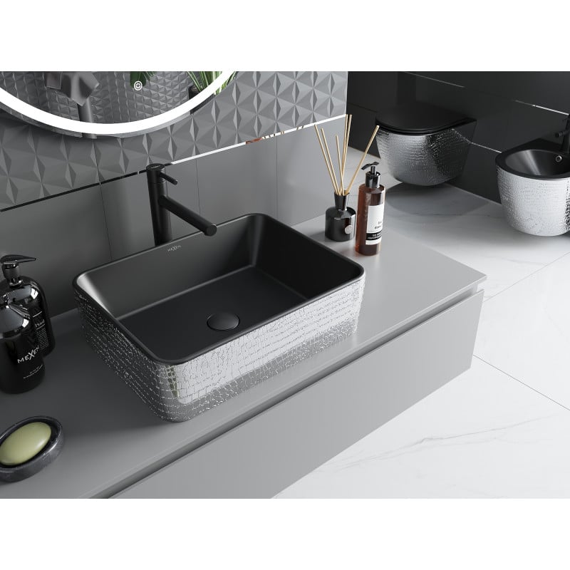 Mexen Catia lavabo à poser 48 x 37 cm, noir mat/motif écaille argent - 21314872