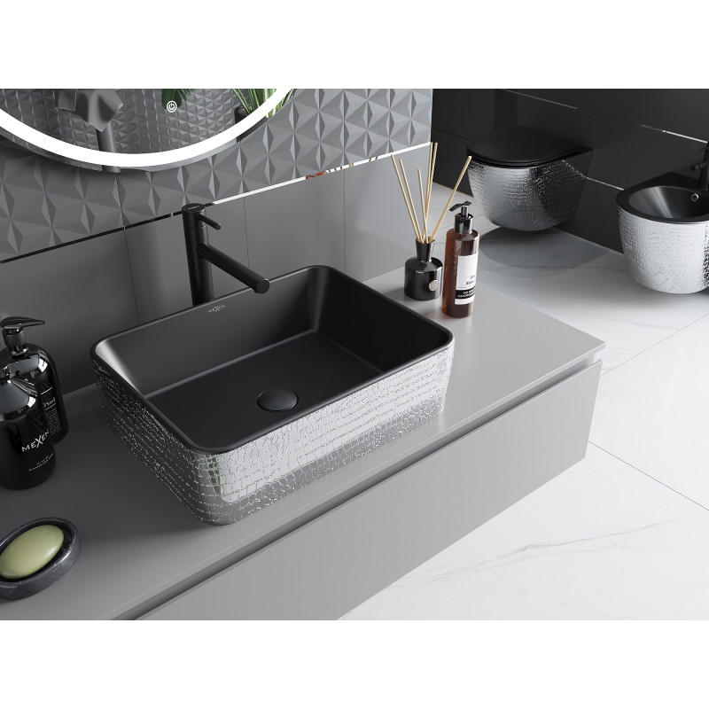 Mexen Catia lavabo à poser 48 x 37 cm, noir mat/motif écailles argenté - 21314872