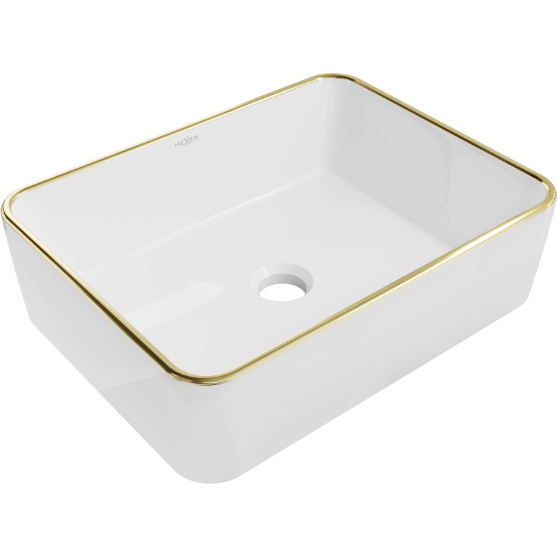 Mexen Catia lavabo à poser 48 x 37 cm, blanc/or bord doré - 21314805