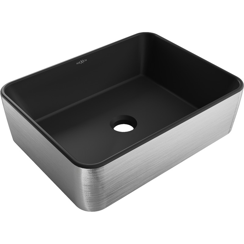 Mexen Catia lavabo à poser 48 x 37 cm, noir mat/motif lignes argenté - 21314873