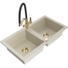 Mexen Mario évier en granit 2 bacs avec robinet de cuisine Duo, beige - 6504-69-671701-57-G
