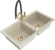 Mexen Mario évier de cuisine 2 bacs avec robinet Duo, beige - 6504-69-671701-57-G