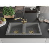 Mexen Mario évier granit double bac avec robinet de cuisine Duo, gris - 6504-71-671701-57-G