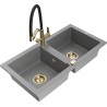 Mexen Mario évier granit double bac avec robinet de cuisine Duo, gris - 6504-71-671701-57-G