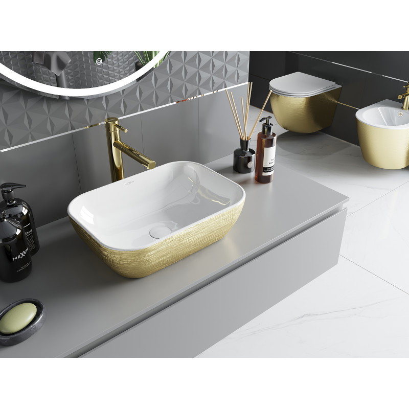 Mexen Rita lavabo posé sur plan 45 x 32 cm, blanc / lignes dorées - 21084553