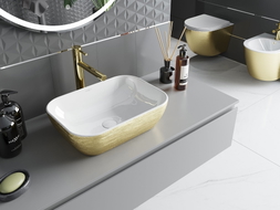 Mexen Rita lavabo posé sur plan 45 x 32 cm, blanc / lignes dorées - 21084553