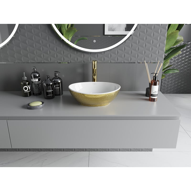 Mexen Elza lavabo à poser 40 x 33 cm, blanc/or motif écaille - 21014008