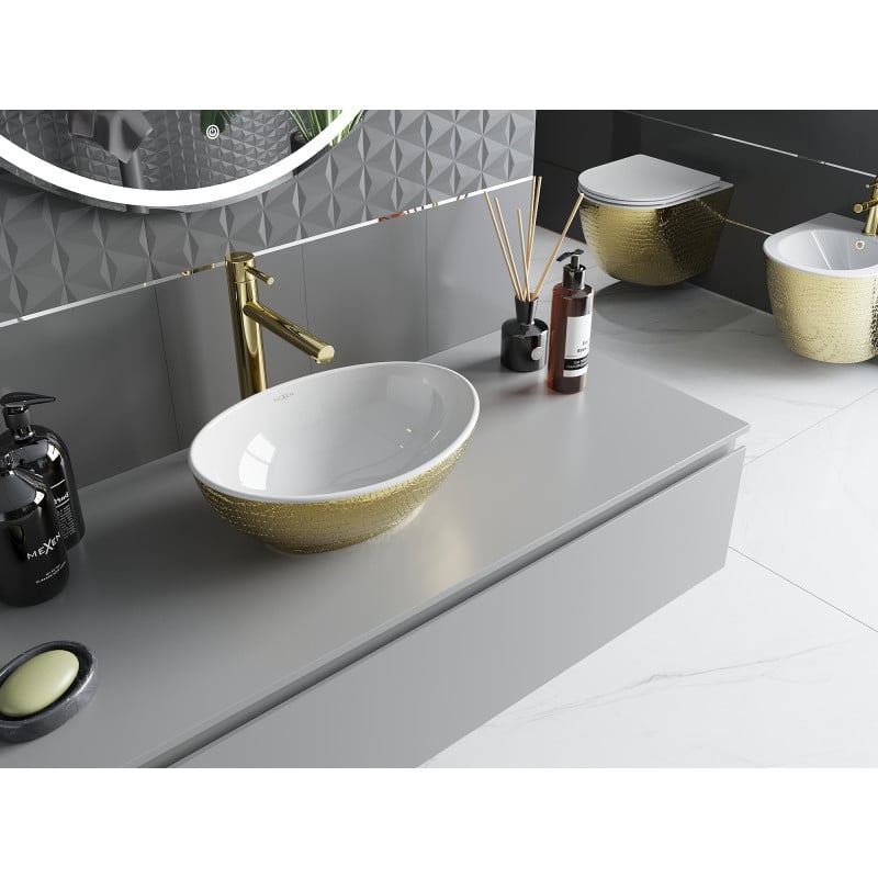 Mexen Elza lavabo à poser 40 x 33 cm, blanc/or motif écaille - 21014008