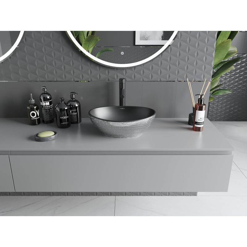 Mexen Elza lavabo à poser 40 x 33 cm, noir mat/motif écailles argenté - 21014022