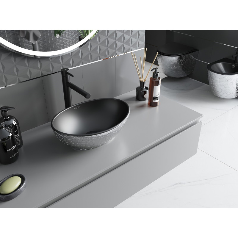 Mexen Elza lavabo à poser 40 x 33 cm, noir mat/motif écaille argenté - 21014022