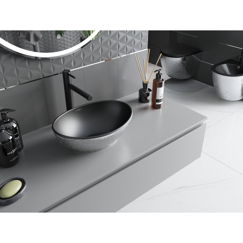 Mexen Elza lavabo à poser 40 x 33 cm, noir mat/motif écailles argenté - 21014022