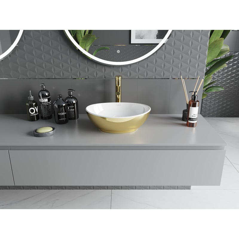 Mexen Elza lavabo à poser 40 x 33 cm, blanc/or - 21014006