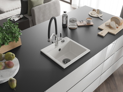 Mexen Milo évier de cuisine en granit 1 bac avec robinet Duo, blanc - 6505-20-671701-07-B