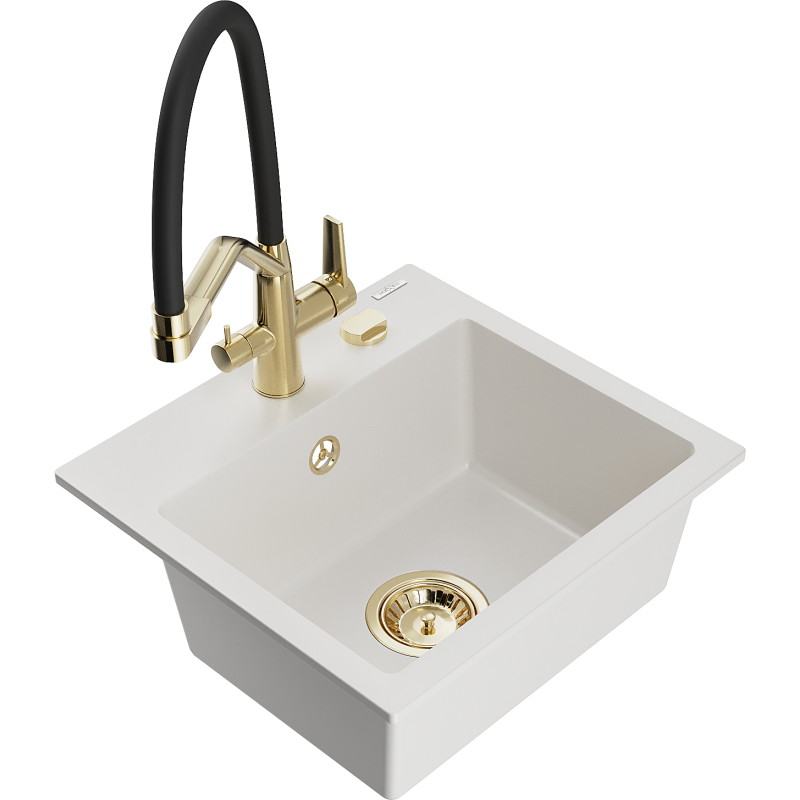 Mexen Milo Évier de cuisine granit 1 bac avec robinet de cuisine Duo, blanc - 6505-20-671701-57-G