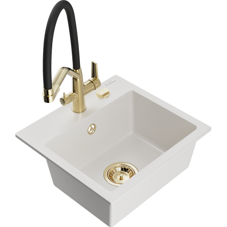 Mexen Milo évier granit 1-bac avec robinet cuisine Duo, blanc - 6505-20-671701-57-G