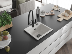 Mexen Milo évier de cuisine en granit 1 bac avec robinetterie Duo, blanc - 6505-20-671701-70-B
