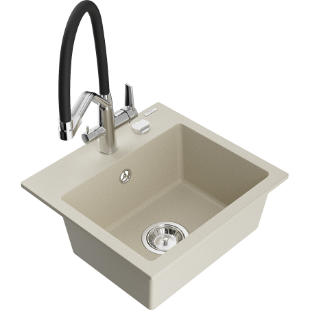 Mexen Milo évier de cuisine en granit 1 bac avec robinet Duo, beige - 6505-69-671701-07