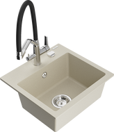 Mexen Milo évier en granit 1-bassin avec robinet de cuisine Duo, beige - 6505-69-671701-07