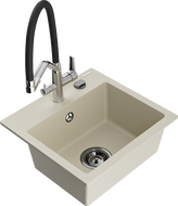 Mexen Milo évier de cuisine en granit 1-bac avec robinet duo, beige - 6505-69-671701-07-B