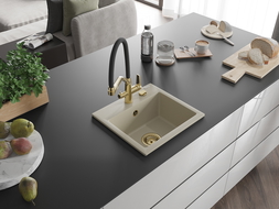 Mexen Milo évier en granit 1 bac avec mitigeur cuisine Duo, beige - 6505-69-671701-57-G
