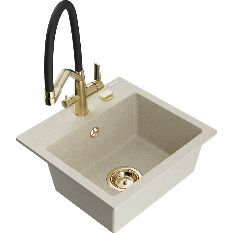 Mexen Milo évier en granit 1 bac avec mitigeur cuisine Duo, beige - 6505-69-671701-57-G