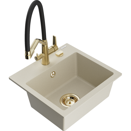 Mexen Milo évier en granit 1 bac avec mitigeur cuisine Duo, beige - 6505-69-671701-57-G