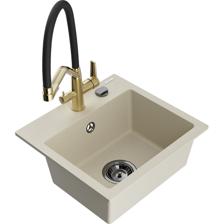 Mexen Milo évier en granit 1 bac avec mitigeur Duo, beige - 6505-69-671701-57-B