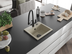 Mexen Milo évier en granit 1 bac avec robinet de cuisine Duo, beige - 6505-69-671701-70-B