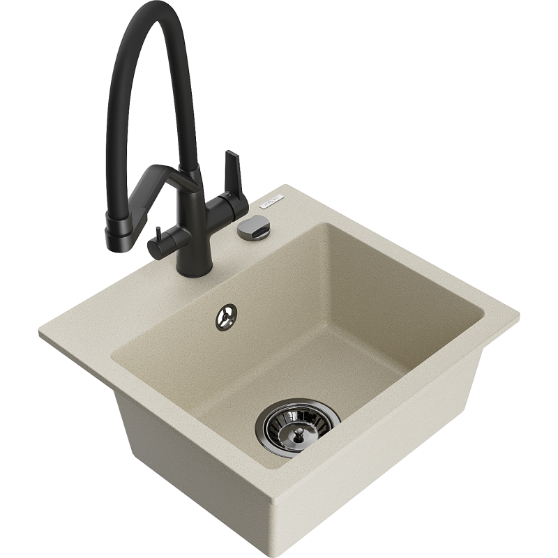Mexen Milo évier de cuisine en granit 1 bac avec robinet Duo, beige - 6505-69-671701-70-B