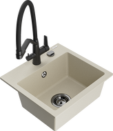 Mexen Milo évier de cuisine en granit 1 bac avec robinet Duo, beige - 6505-69-671701-70-B