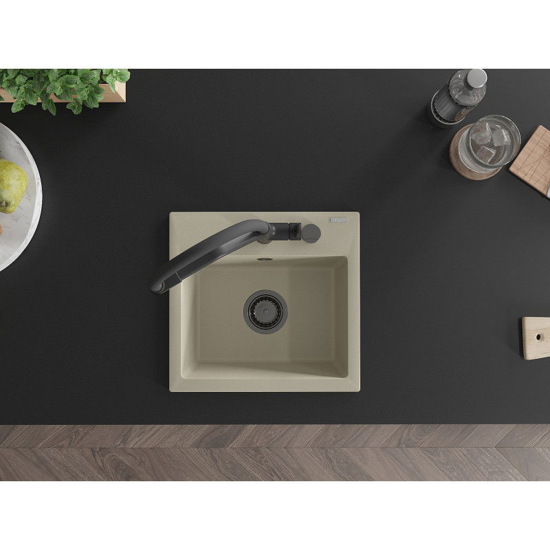 Mexen Milo évier en granit 1 bac avec mitigeur de cuisine Duo, beige - 6505-69-671701-70-B