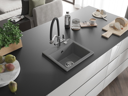 Mexen Milo évier en granit 1-bac avec robinet de cuisine Duo, gris - 6505-71-671701-07