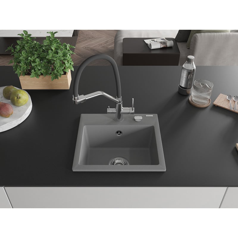 Mexen Milo évier de cuisine en granit 1 bac avec robinet de cuisine Duo, gris - 6505-71-671701-07