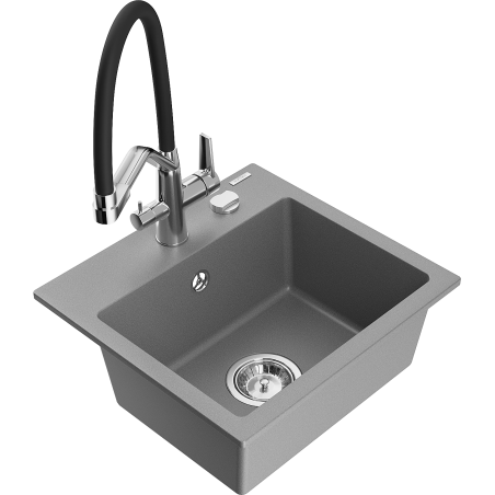 Mexen Milo évier en granit 1-bac avec robinet de cuisine Duo, gris - 6505-71-671701-07