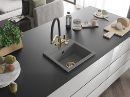 Mexen Milo évier en granit 1 bac avec mitigeur de cuisine Duo, gris - 6505-71-671701-57-G
