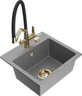 Mexen Milo évier en granit 1 bac avec robinet de cuisine Duo, gris - 6505-71-671701-57-G