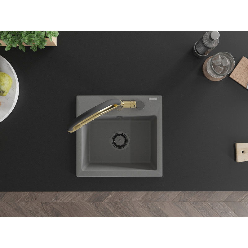 Mexen Milo évier en granit 1 bac avec robinet de cuisine Duo, gris - 6505-71-671701-57-B