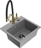 Mexen Milo évier en granit 1 cuve avec robinet de cuisine Duo, gris - 6505-71-671701-57-B