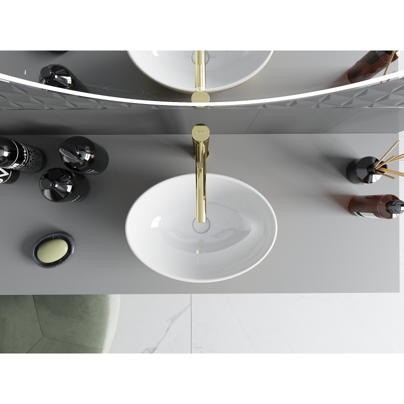 Mexen Elza lavabo à poser 40 x 33 cm, motif blanc/or lignes or - 21014017
