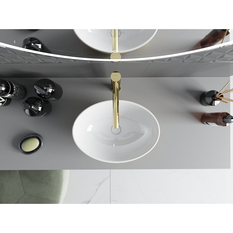 Mexen Elza lavabo de comptoir 40 x 33 cm, blanc/or motif lignes - 21014017